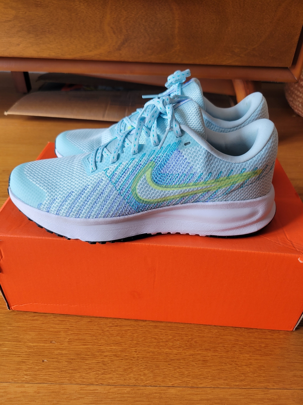 Nike Light Blue Running Shoes with Lime Swoosh